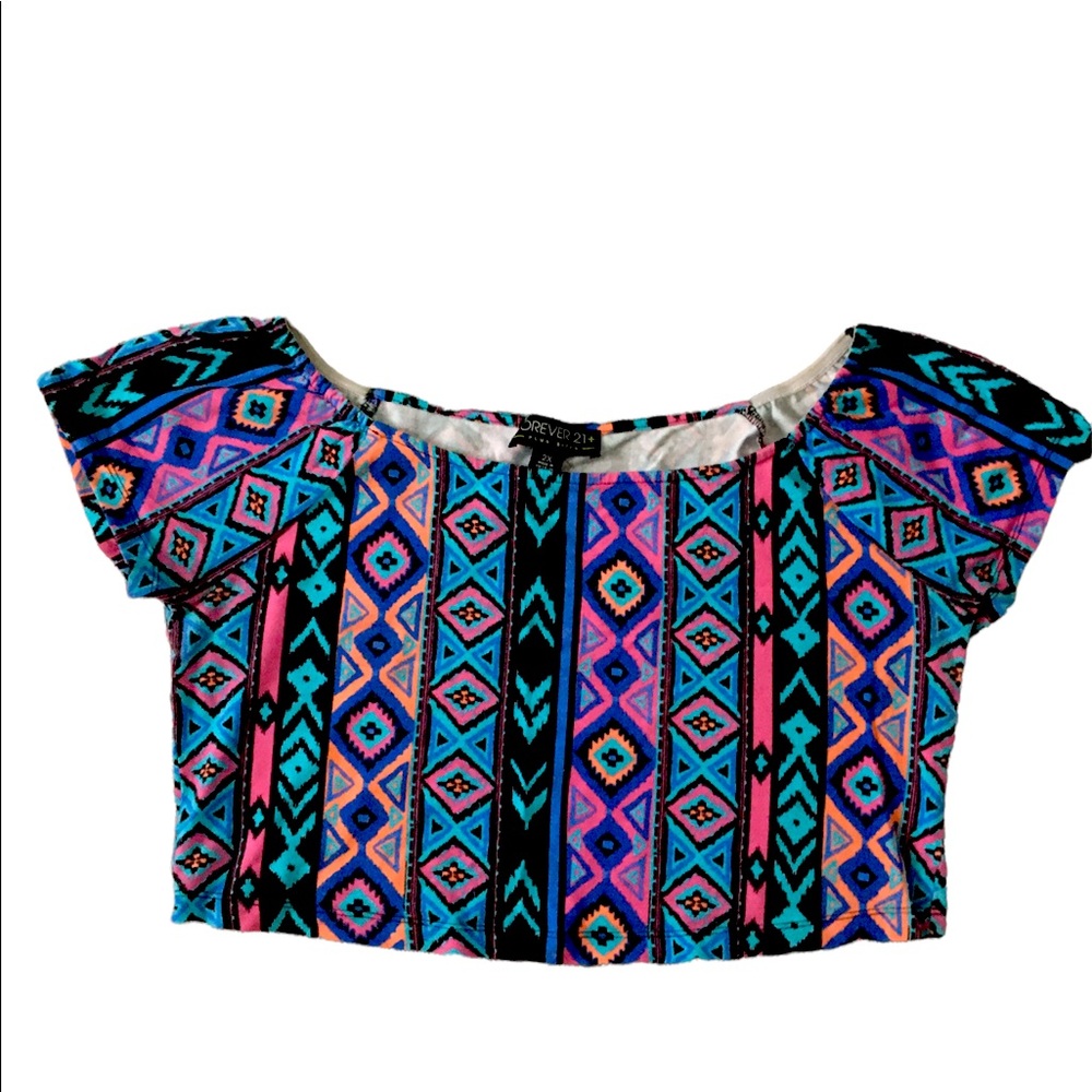 Native print off the shoulder crop top